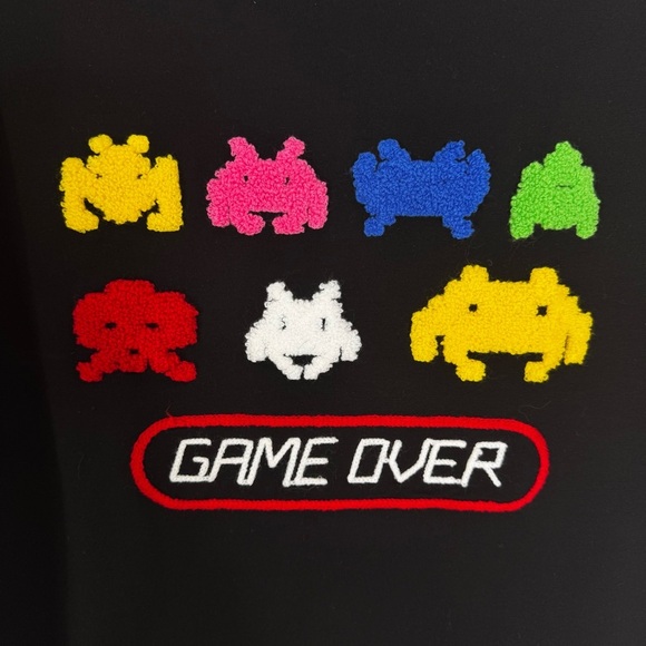 BKYS PacMan Game Over Chenille Graphic on Cotton T Short Black Size M - Picture 8 of 10